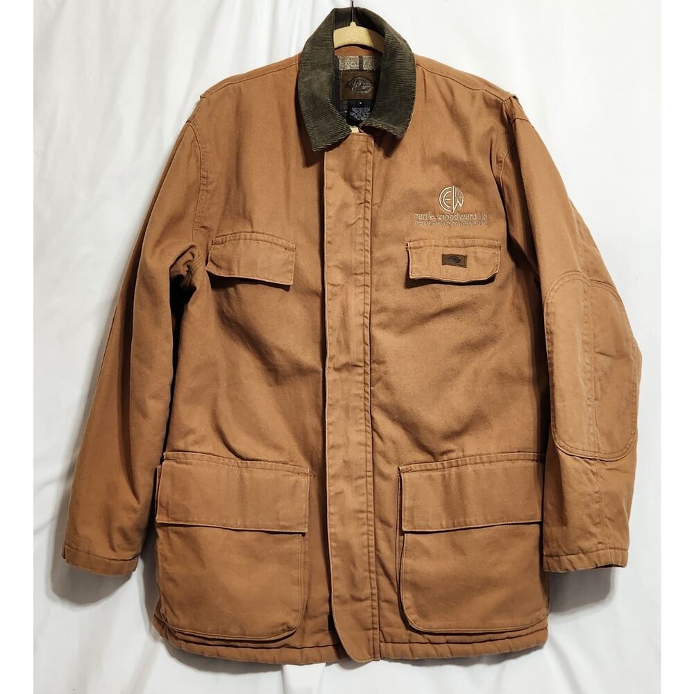 Dickies Barn Jacket Mens L Brown Duck Canvas Chore Coat Quilted Lined Heavy Logo
